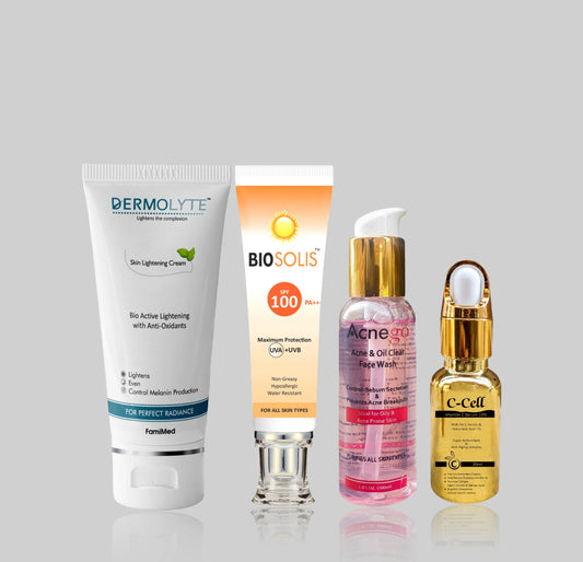 C-Cell Serum + Dermolyte Cream +Biosolis Sunblock + Acne Go Facewash